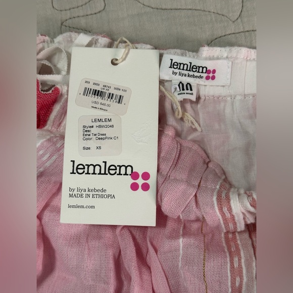 Lemlem Eshal Tiered Embroidered Cotton Gauze Maxi Dress Pink NWT XS or S Resort - Picture 11 of 15